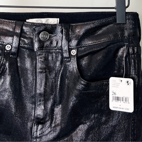 NWT Free People Raw High Rise Coated Skinny Jeans in Black - Picture 4 of 7